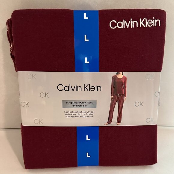 New Calvin Klein Women's Pajama Set Size L Porto Red Laungewear Cottagecore Cozy - Picture 2 of 16